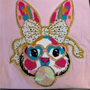 Sequin Bunny Graphic Tee — Pink, Turquoise, Gold Accents